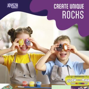 JOYEZA Rock Painting Kit Glow in The Dark, Arts and Crafts for Girls and Boys Age 6+, 12 Painting Rocks for Kids, Waterproof Paints, Kids Activities Age 6 7 8 9 10, Tween Gift Art Set