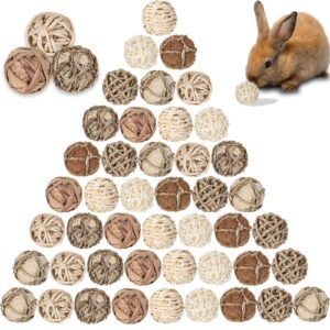 48 pcs small animals play balls, chew grass balls guinea pig toys rabbit chew toys bunny accessories for rabbits, rat, chinchilla, hamster, small pet cage accessories teeth grinding treat supplies