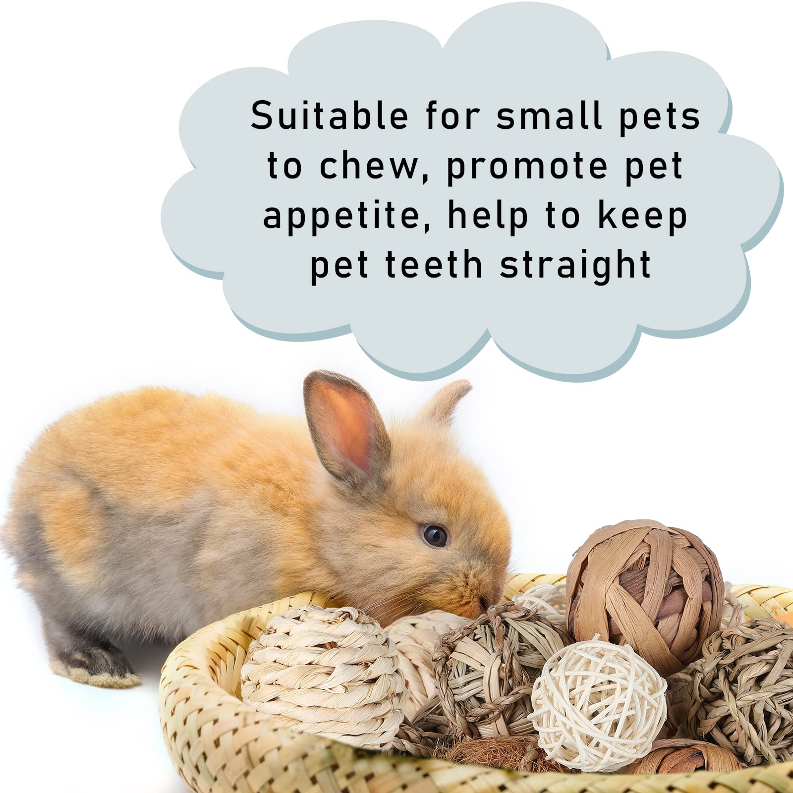 48 Pcs Small Animals Play Balls, Chew Grass Balls Guinea Pig Toys Rabbit Chew Toys Bunny Accessories for Rabbits, Rat, Chinchilla, Hamster, Small Pet Cage Accessories Teeth Grinding Treat Supplies