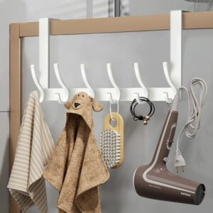 TACYKIBD Over The Door Hook, Heavy Duty Door Hanger Hooks, Over The Door Hanger with 12 Coat Hooks for Hanging Towel Coat Cloth, Back of Bathroom Bedroom Key Holders Kitchen Organizer (White)