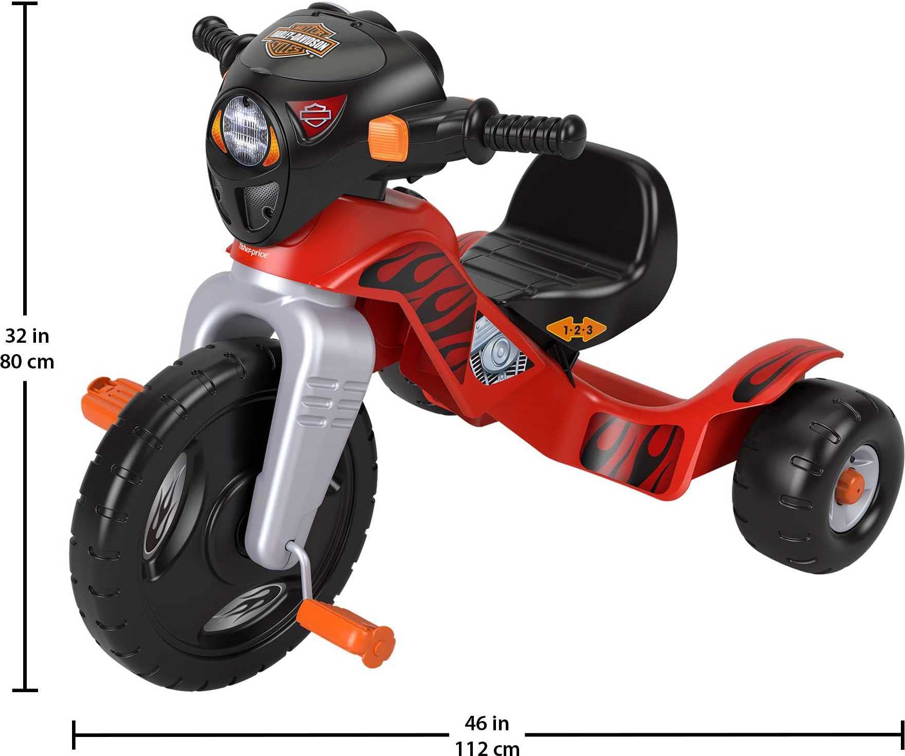 Fisher-Price Harley Davidson Toddler Tricycle Ride-On Preschool Toy, Lights & Sounds Trike with Adjustable Seat