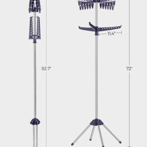 SONGMICS 2-Tier Clothes Drying Rack, 72-Inch Folding Laundry Drying Rack with 3 Rotatable Arms for Hangers, 24 Clips, Stainless Steel, for 27 Pieces of Clothes, Blue and Silver ULLR512Q01