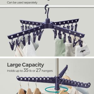 SONGMICS 2-Tier Clothes Drying Rack, 72-Inch Folding Laundry Drying Rack with 3 Rotatable Arms for Hangers, 24 Clips, Stainless Steel, for 27 Pieces of Clothes, Blue and Silver ULLR512Q01