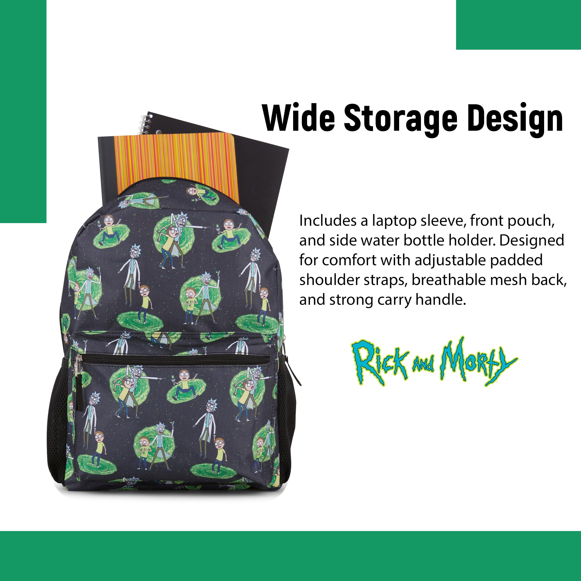 RICK AND MORTY Allover Backpack, Summer and Squanchy - Official School Bookbag (Black)