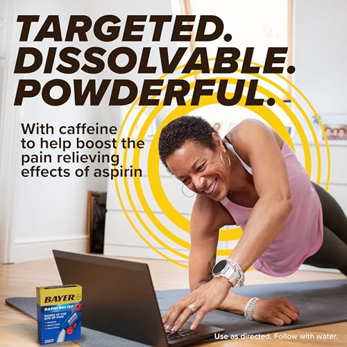 Bayer New Rapid Dissolvable Raspberry Flavor Powder Packs with Aspirin & Caffeine for Fast Acting Headache, Muscle and Body Pain Relief