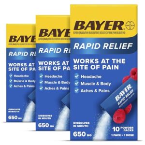 Bayer New Rapid Relief Powder Packs with Aspirin & Caffeine, Dissolvable Fast Acting Pain Relief, Works at Site of Pain to Relieve Headache, Muscle and Body Pain, Raspberry Flavor, 30 Count