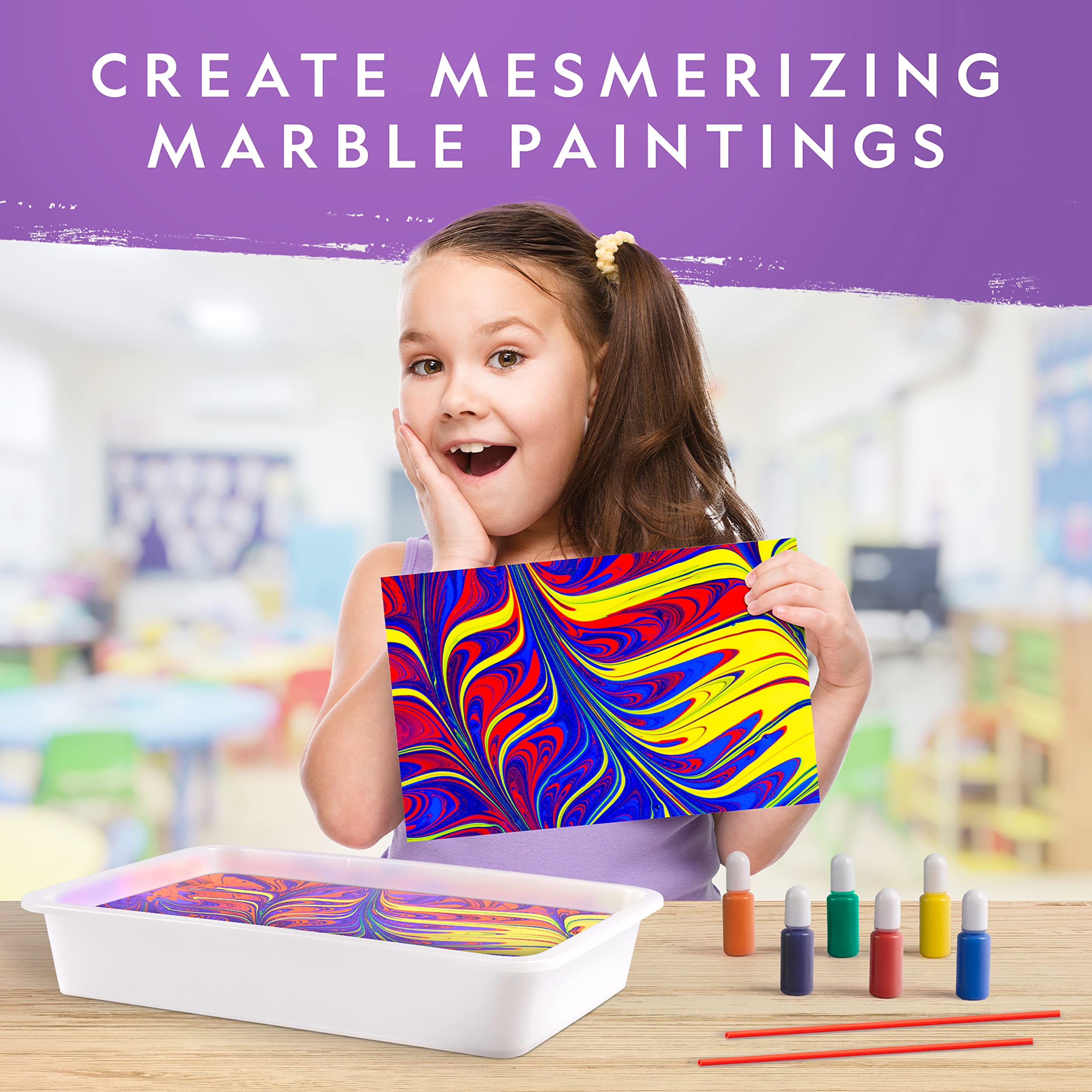 NATIONAL GEOGRAPHIC Marbling Art Kit - Create 12 Sheets of Marble Art with Paints & Water, Crafts for Kids, Amazon Exclusive