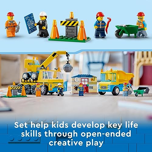 LEGO City Construction Trucks and Wrecking Ball Crane 60391 Building Toy Set for Toddler Kids Ages 4+, includes 3 Construction Vehicles, an Abandoned House and 3 Minifigures for Pretend Play