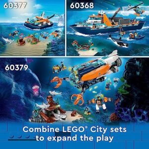 LEGO City Explorer Diving Boat 60377 Ocean Building Toy, includes a Coral Reef Setting, Mini-Submarine, 3 Minifigures and Manta Ray, Shark, Crab, 2 Fish and 2 Turtle Figures