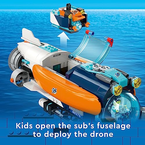 LEGO City Deep-Sea Explorer Submarine 60379 Building Toy Set, Ocean Submarine Playset with Shipwreck Setting, 6 Minifigures and 3 Shark Figures for Imaginative Play, A Gift Idea for Ages 7+