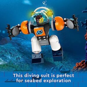 LEGO City Deep-Sea Explorer Submarine 60379 Building Toy Set, Ocean Submarine Playset with Shipwreck Setting, 6 Minifigures and 3 Shark Figures for Imaginative Play, A Gift Idea for Ages 7+