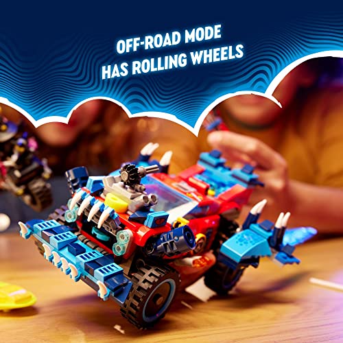 LEGO DREAMZzz Crocodile Car 71458 Building Toy Set, Rebuilds from Car to Off-Roader Truck Toy and Mini-Boat, Features Cooper, Jayden, and The Night Hunter Minifigures, Birthday Gift for 8 Year Olds