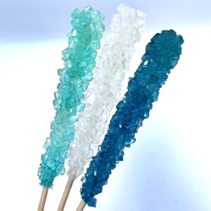 classic rock candy sticks, sugar rock crystal lollipops, individually wrapped (pack of 18, frozen ice (blue, white & light blue))