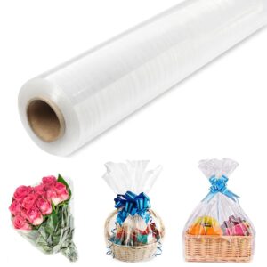 wrap junky premium 3mm thick clear cellophane wrap roll | 31.5” x 100 ft (unfolded) folded to 15.7” | cellophane wrap for gift baskets | durable & tear-resistant | clear wrapping paper for food, flower & craft