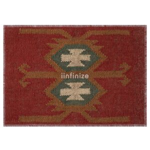 iinfinize Throw Wool Jute Dining Table Cloth Mat Kitchen Table Stable Mat,6 Pcs Set, Vintage Kilim Place Mat 12x18 Inch Festive Party Non Slip Mat Dininig Room