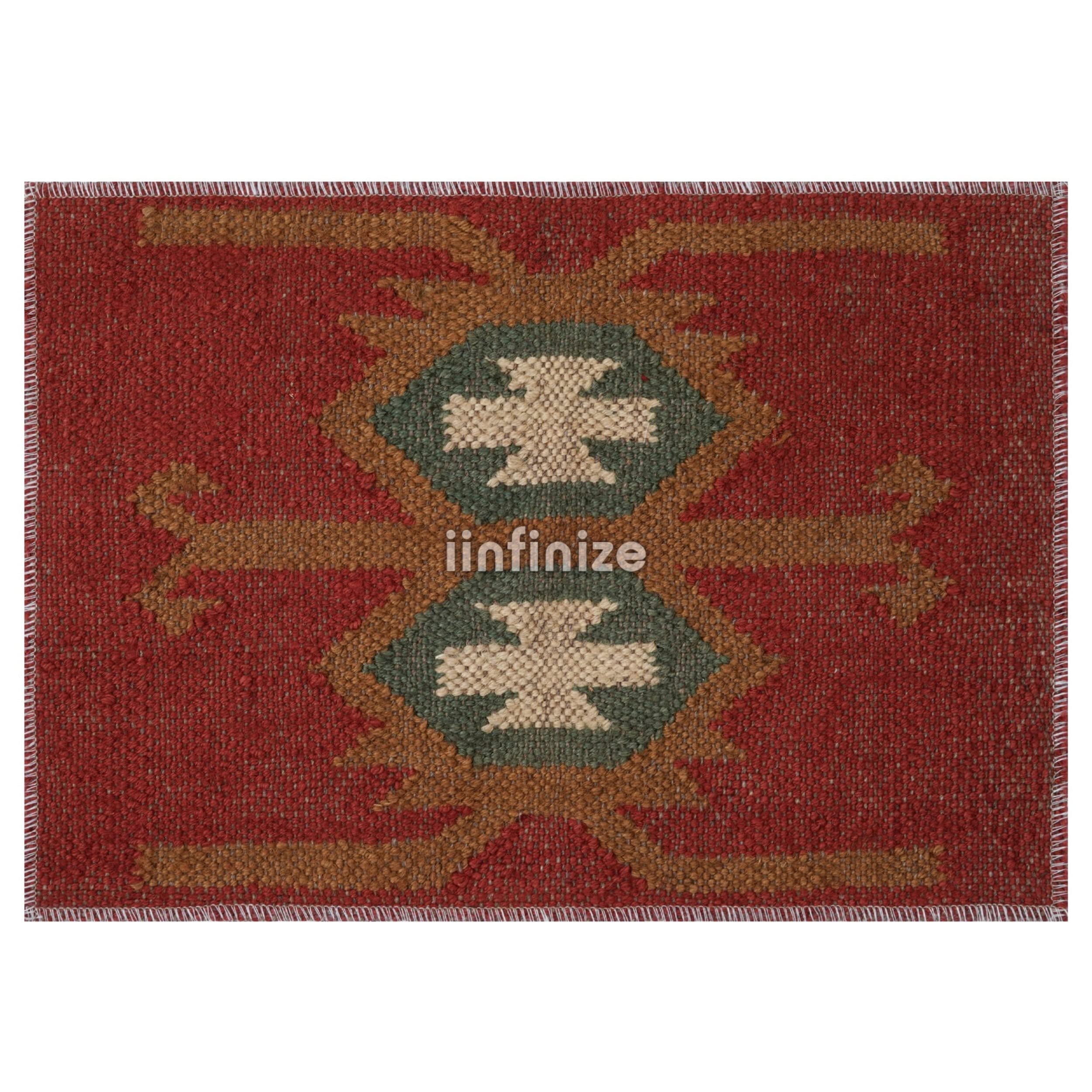 iinfinize Throw Wool Jute Dining Table Cloth Mat Kitchen Table Stable Mat,6 Pcs Set, Vintage Kilim Place Mat 12x18 Inch Festive Party Non Slip Mat Dininig Room