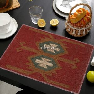 iinfinize Throw Wool Jute Dining Table Cloth Mat Kitchen Table Stable Mat,6 Pcs Set, Vintage Kilim Place Mat 12x18 Inch Festive Party Non Slip Mat Dininig Room