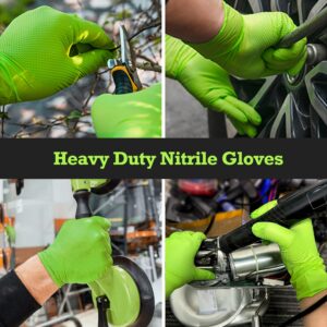 TitanFlex Thor Grip Heavy Duty Green Industrial Nitrile Gloves, 8-mil, XL, Box of 100, Latex Free, Raised Diamond Texture Grip, Powder Free, Food Safe, Rubber Gloves, Mechanic Gloves