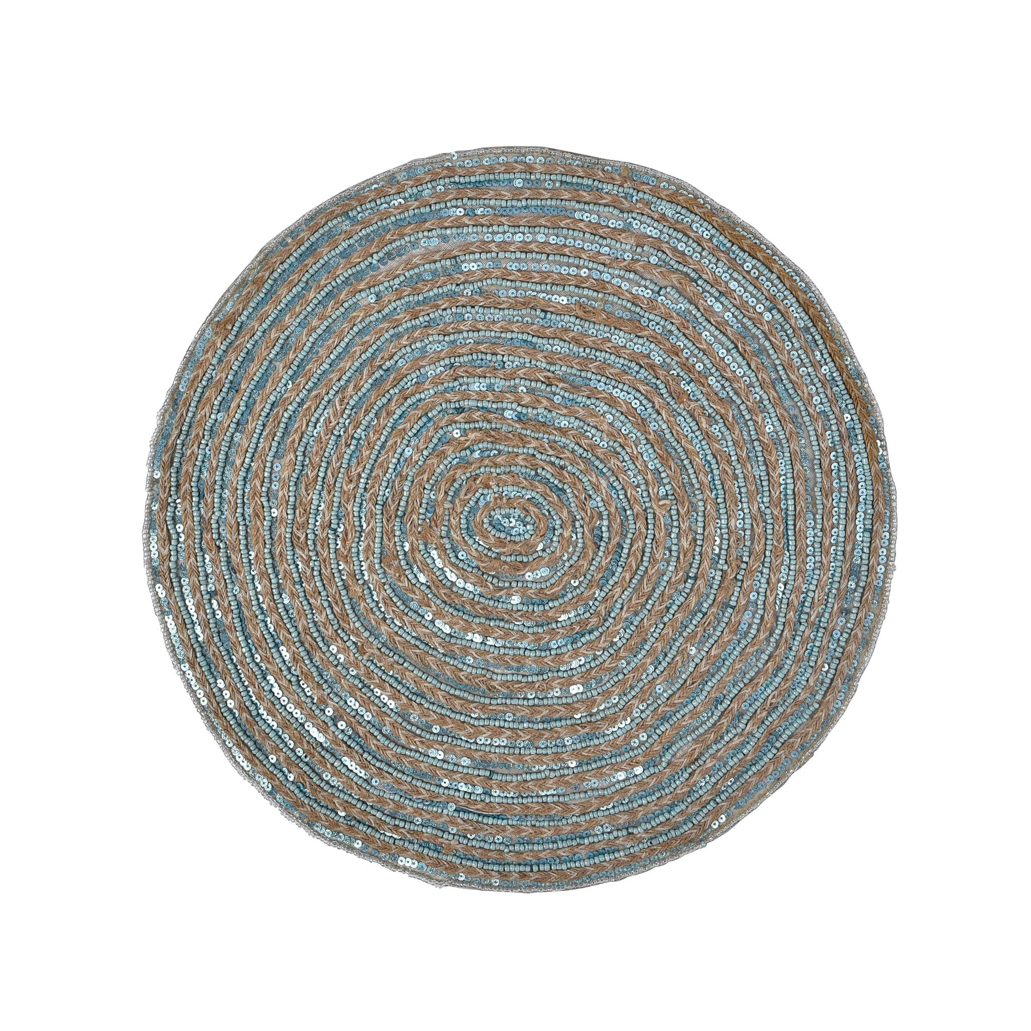 Trunkin USA jute-embroidered-placemat-br-color-teal-natural-br-size-15-round-br-set-of-4