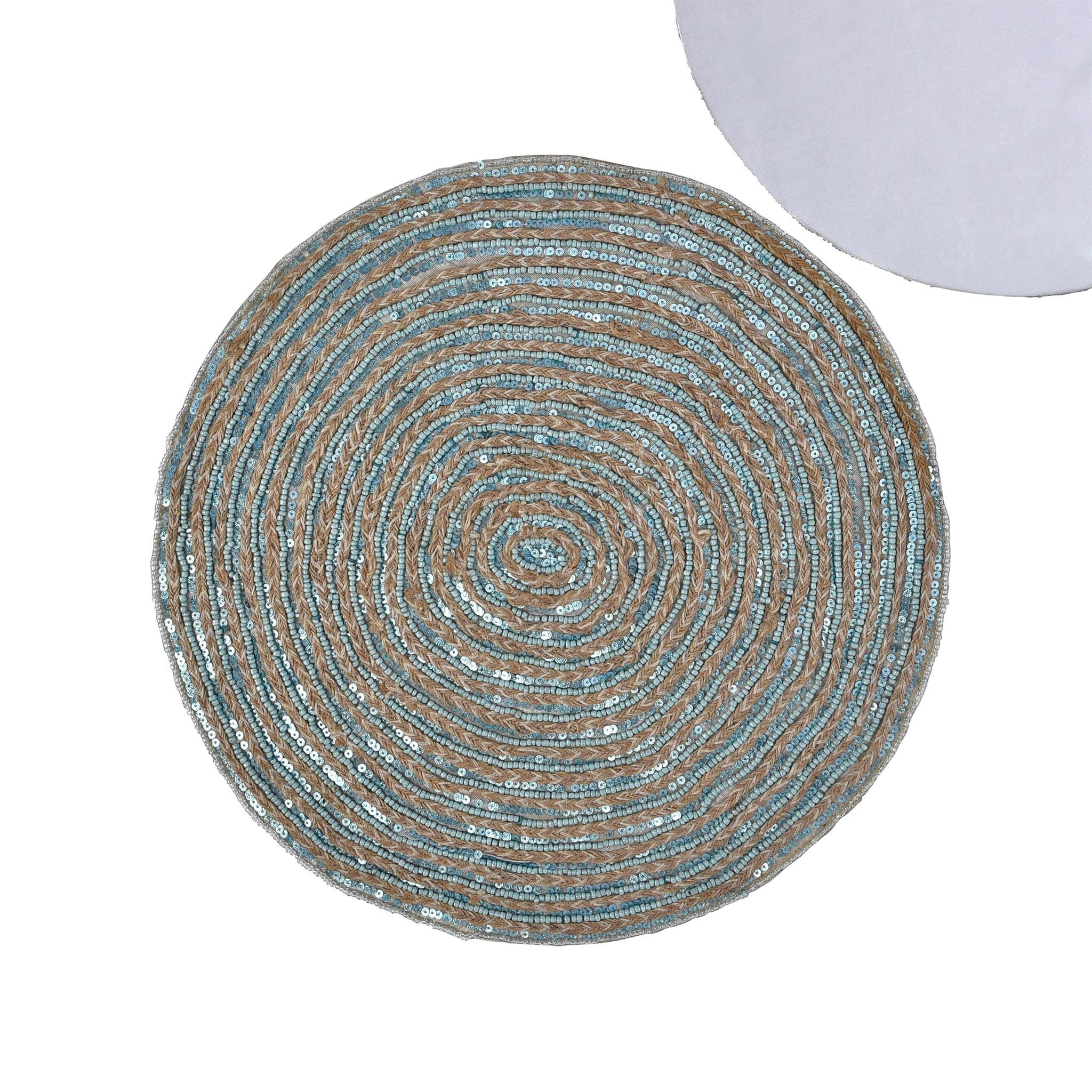 Trunkin USA jute-embroidered-placemat-br-color-teal-natural-br-size-15-round-br-set-of-4