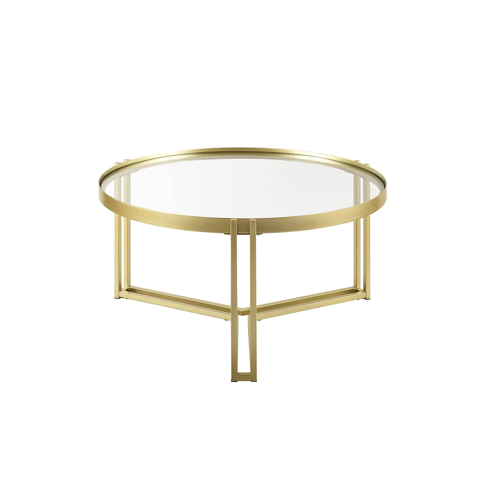 Walker Edison Taylee Contemporary Metal and Glass Coffee Table, 33 Inch, Gold