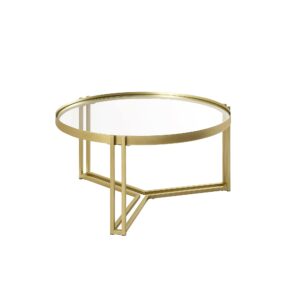 Walker Edison Taylee Contemporary Metal and Glass Coffee Table, 33 Inch, Gold