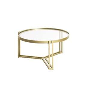 Walker Edison Taylee Contemporary Metal and Glass Coffee Table, 33 Inch, Gold