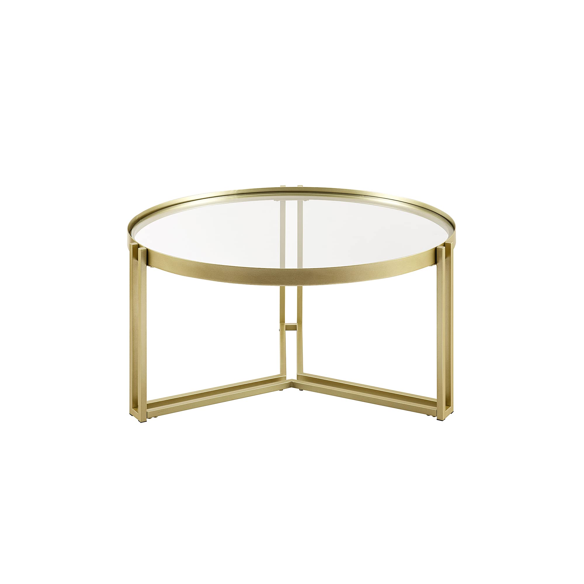 Walker Edison Taylee Contemporary Metal and Glass Coffee Table, 33 Inch, Gold