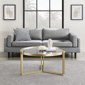 Walker Edison Taylee Contemporary Metal and Glass Coffee Table, 33 Inch, Gold