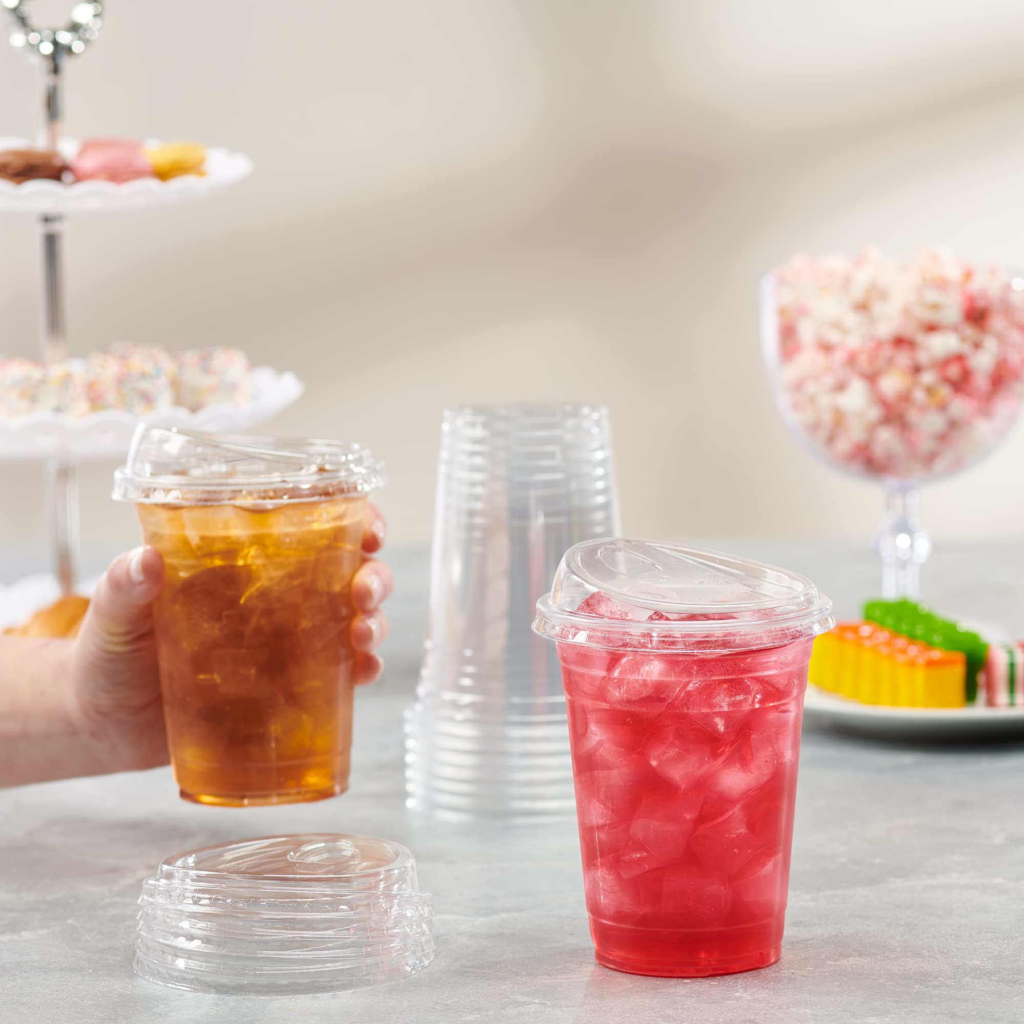 Comfy Package [16 oz. - 50 Sets Crystal Clear Plastic Cups With Strawless Sip-Lids