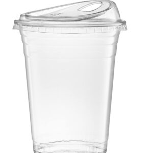 Comfy Package [16 oz. - 50 Sets Crystal Clear Plastic Cups With Strawless Sip-Lids