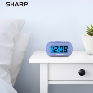 SHARP Digital Alarm Clock – Tactile Plastic Case with Soft Rubberized Finish - Battery Operated – Blue Backlight on Demand – Ascending Alarm – Easy to Use – Charcoal Black