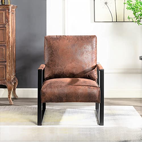 US Pride Furniture Iconic Mid Century Modern Accent Chair with Open Square Metal Frame and Luxurious Upholstery, Comfortable Armchair for Living Room, Bedroom, and Home Office, Microfiber, Brown