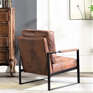 US Pride Furniture Iconic Mid Century Modern Accent Chair with Open Square Metal Frame and Luxurious Upholstery, Comfortable Armchair for Living Room, Bedroom, and Home Office, Microfiber, Brown