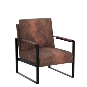 US Pride Furniture Iconic Mid Century Modern Accent Chair with Open Square Metal Frame and Luxurious Upholstery, Comfortable Armchair for Living Room, Bedroom, and Home Office, Microfiber, Brown