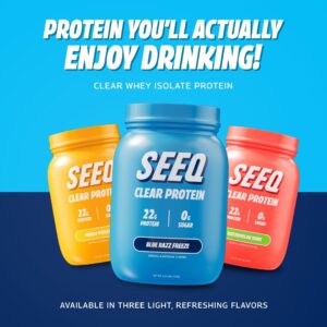 SEEQ Clear Whey Isolate Protein Powder, Blue Razz Freeze - 25 Servings, 22g Protein Per Serving - 0g Lactose, Sugar-Free, Keto-Friendly, Soy Free - Juice-Like Protein, Post-Workout Recovery