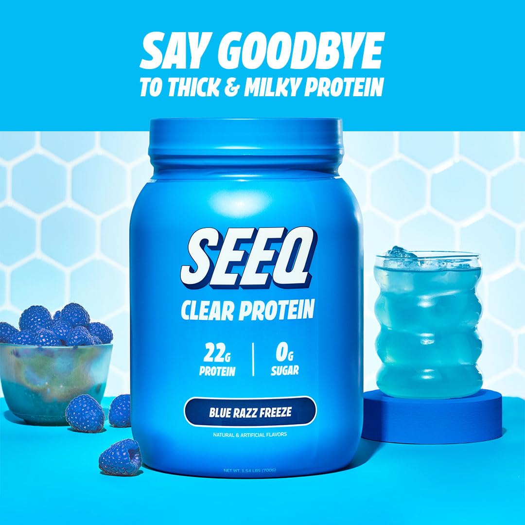 SEEQ Clear Whey Isolate Protein Powder, Blue Razz Freeze - 25 Servings, 22g Protein Per Serving - 0g Lactose, Sugar-Free, Keto-Friendly, Soy Free - Juice-Like Protein, Post-Workout Recovery