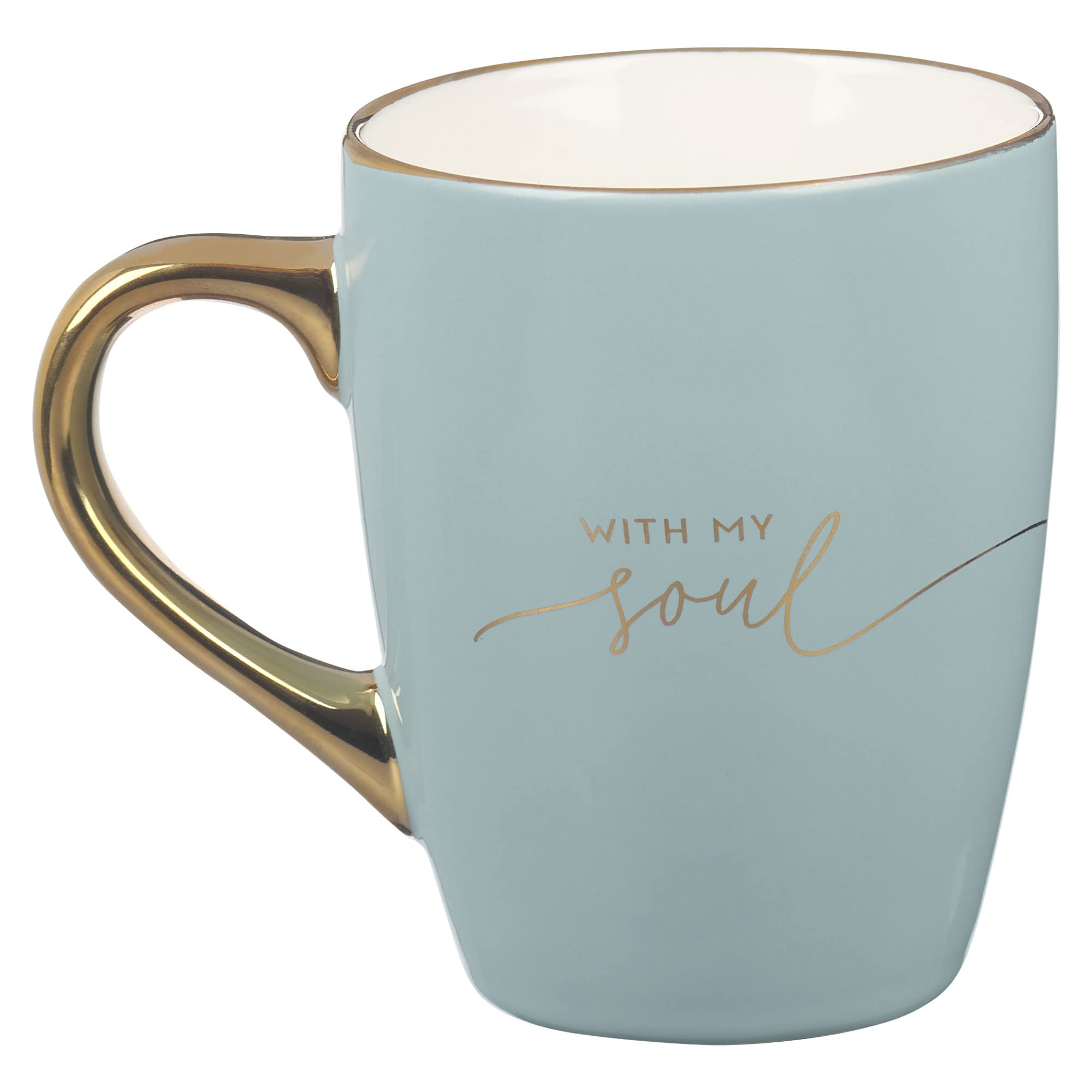 With Love Inspirational Coffee Mug for Women, It is Well with My Soul, Blue/Cream Medium Ceramic Drinking Cup 12oz.