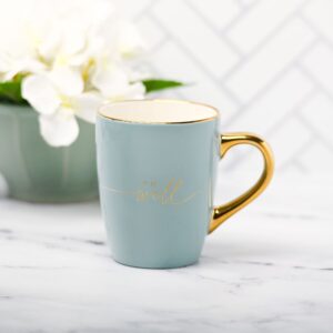 With Love Inspirational Coffee Mug for Women, It is Well with My Soul, Blue/Cream Medium Ceramic Drinking Cup 12oz.