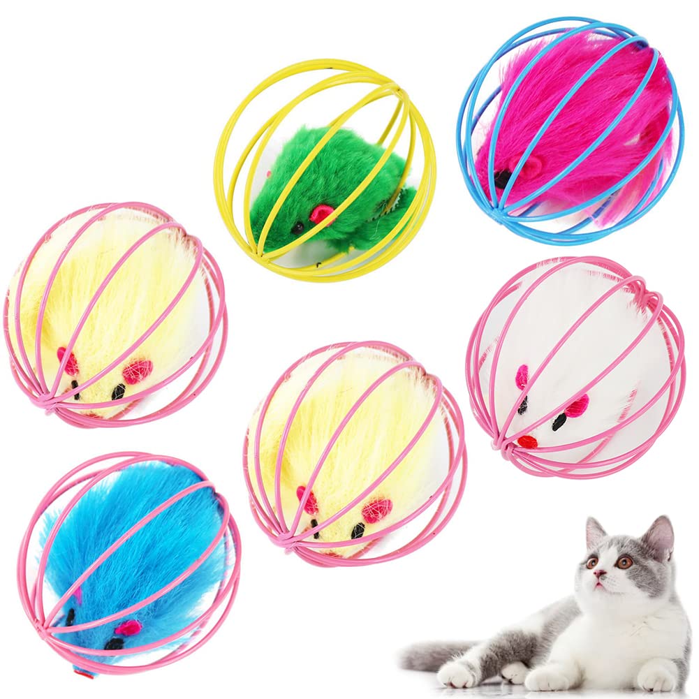 6pcs Cat Toy Caged Rats Rolling Wire Cage Plush Mouse Ball Interactive Ball Kitten Funny Catch Toys Pet Supplies Cat Accessories Cat Balls Playful Toy Caged Rats