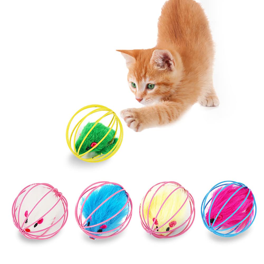 6pcs Cat Toy Caged Rats Rolling Wire Cage Plush Mouse Ball Interactive Ball Kitten Funny Catch Toys Pet Supplies Cat Accessories Cat Balls Playful Toy Caged Rats