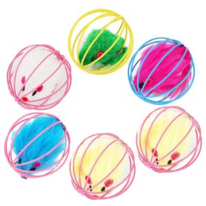 6pcs Cat Toy Caged Rats Rolling Wire Cage Plush Mouse Ball Interactive Ball Kitten Funny Catch Toys Pet Supplies Cat Accessories Cat Balls Playful Toy Caged Rats