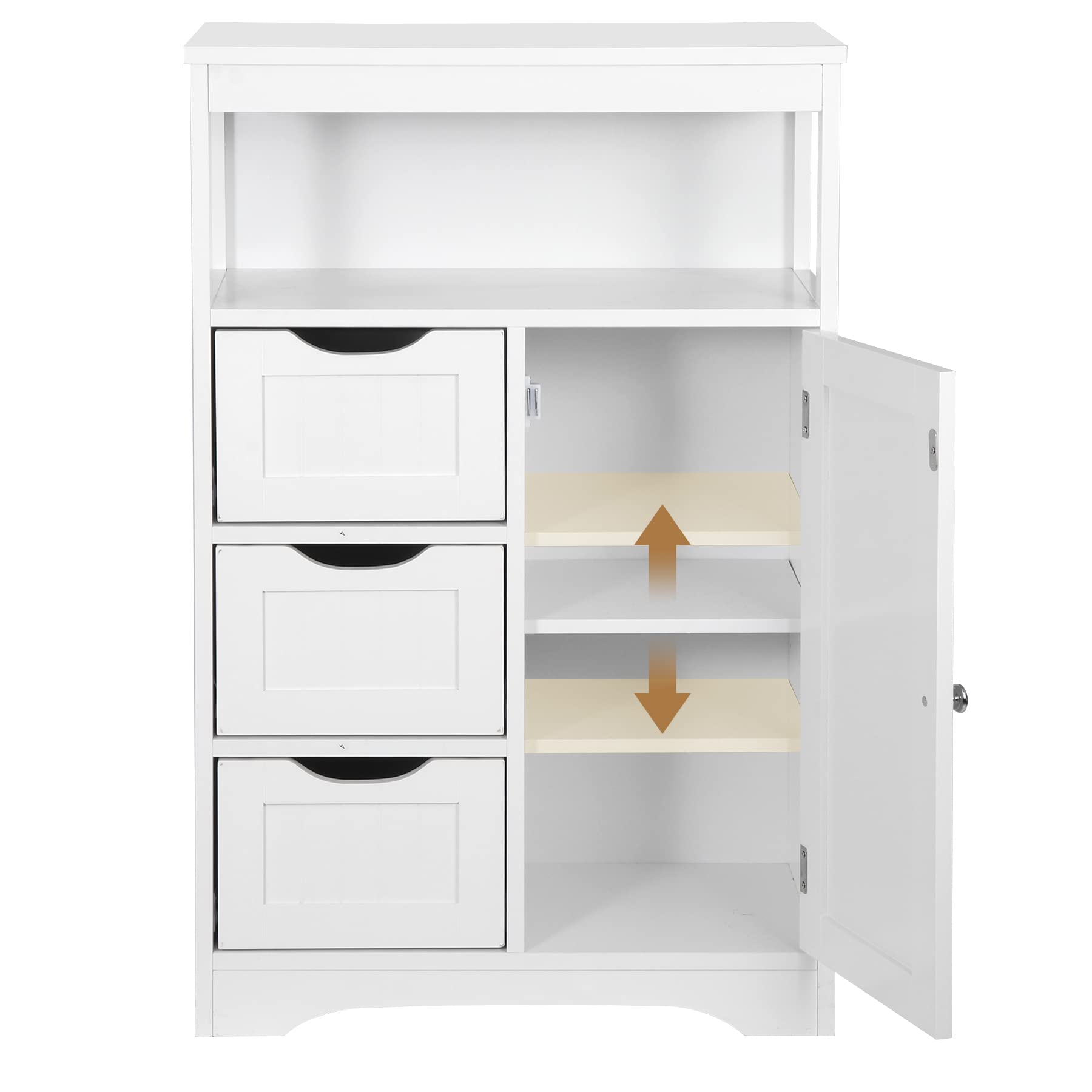 SUPER DEAL Modern Bathroom Floor Storage Cabinet with 3 Drawers and Adjustable Shelf, Living Room Modern Home Furniture Storage Organizer Cabinet, White