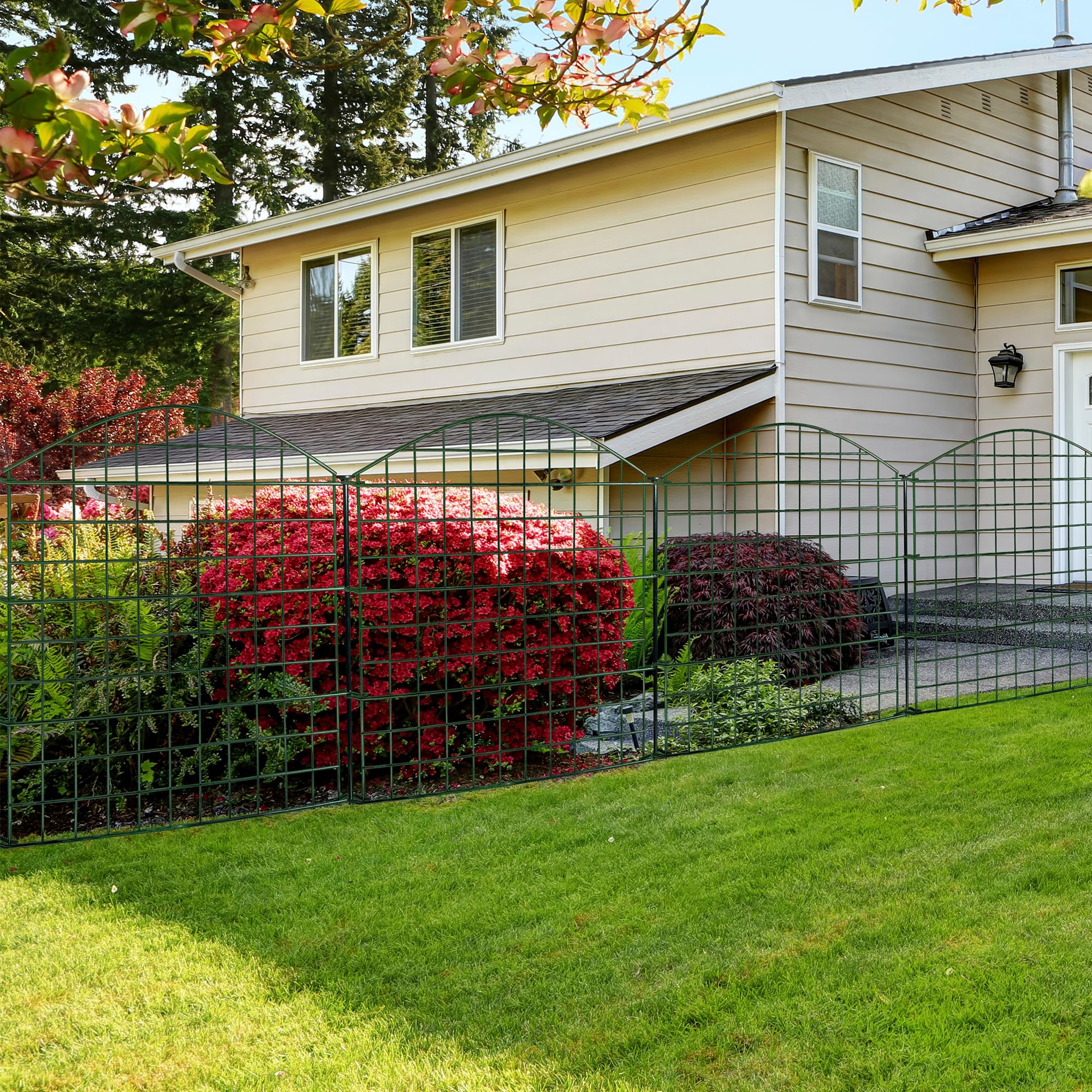 Thealyn Garden Fence 5 Panels 12.1ft (L) x 28in (H) Outdoor Rustproof Metal Dog Pet Fence Animal Barrier, Garden Fencing Panel Border for Yard Patio Flower Bed, Green