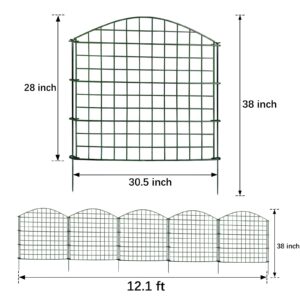 Thealyn Garden Fence 5 Panels 12.1ft (L) x 28in (H) Outdoor Rustproof Metal Dog Pet Fence Animal Barrier, Garden Fencing Panel Border for Yard Patio Flower Bed, Green