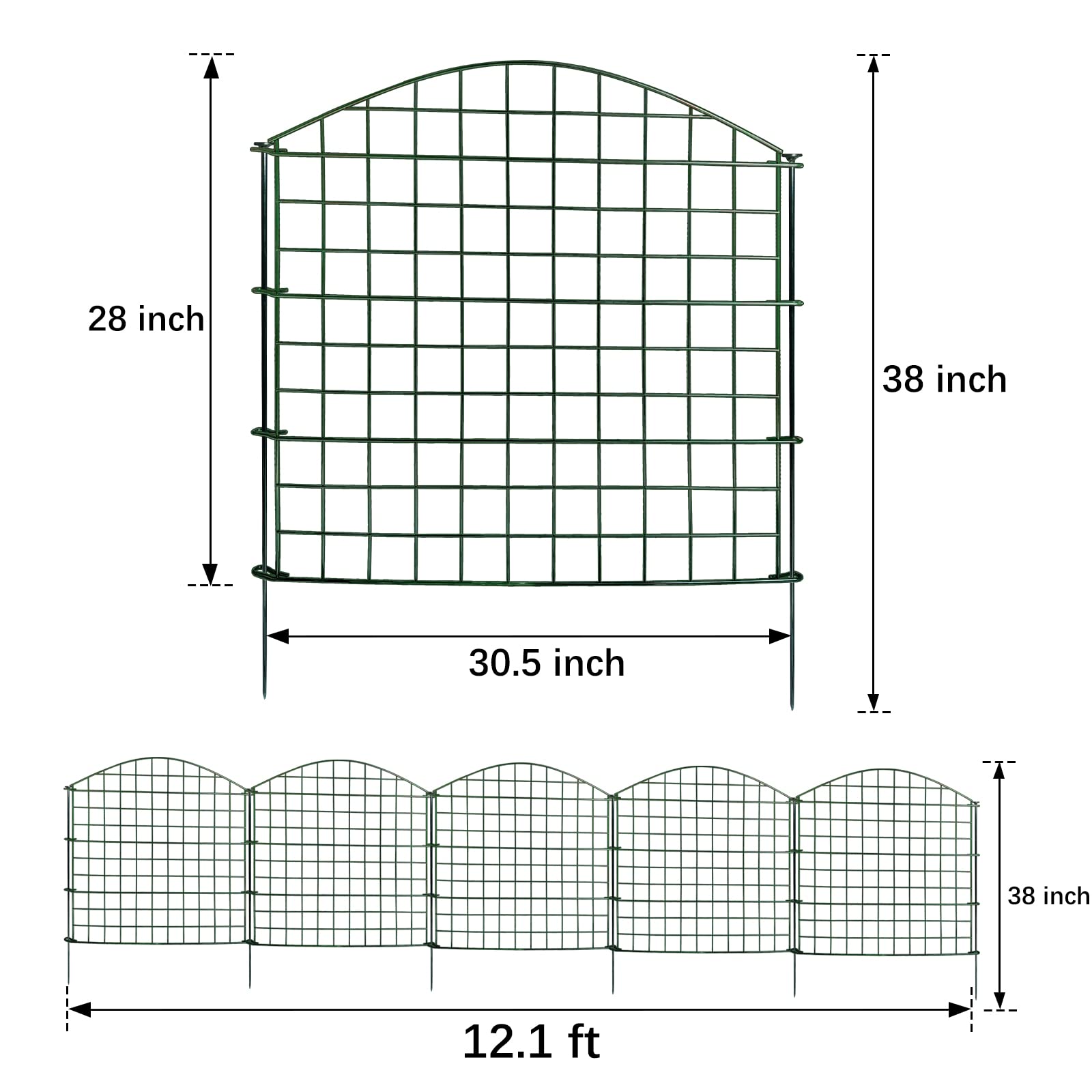 Thealyn Garden Fence 5 Panels 12.1ft (L) x 28in (H) Outdoor Rustproof Metal Dog Pet Fence Animal Barrier, Garden Fencing Panel Border for Yard Patio Flower Bed, Green