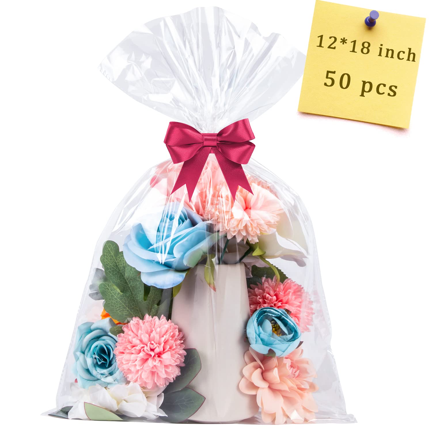 50pcs Cellophane Bags 12x18 Cellophane Wrap Goodie Bags Large Clear Gift Bags Party Favors Bags Clear Treat Bags with Ties Plastic Gift Bags Packaging Bags for Cookie Candy