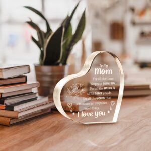 Milcier Gifts for Mom, Mom Birthday Gifts - Acrylic Keepsake 3.9x3.9 Inch - I Love You Mom Gifts from Son Daughter - Best Mothers Day Valentines Day Christmas Gifts for Mom