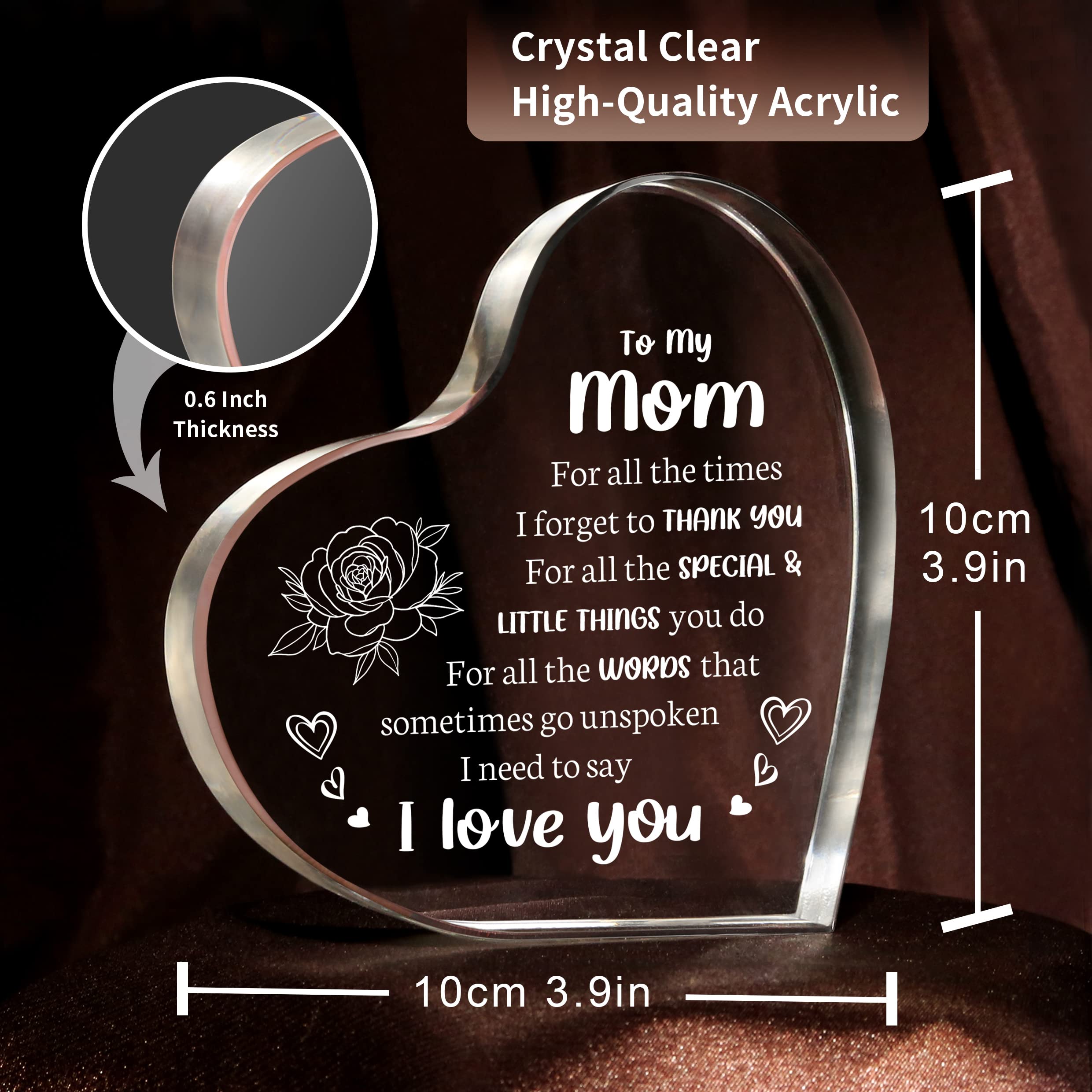 Milcier Gifts for Mom, Mom Birthday Gifts - Acrylic Keepsake 3.9x3.9 Inch - I Love You Mom Gifts from Son Daughter - Best Mothers Day Valentines Day Christmas Gifts for Mom