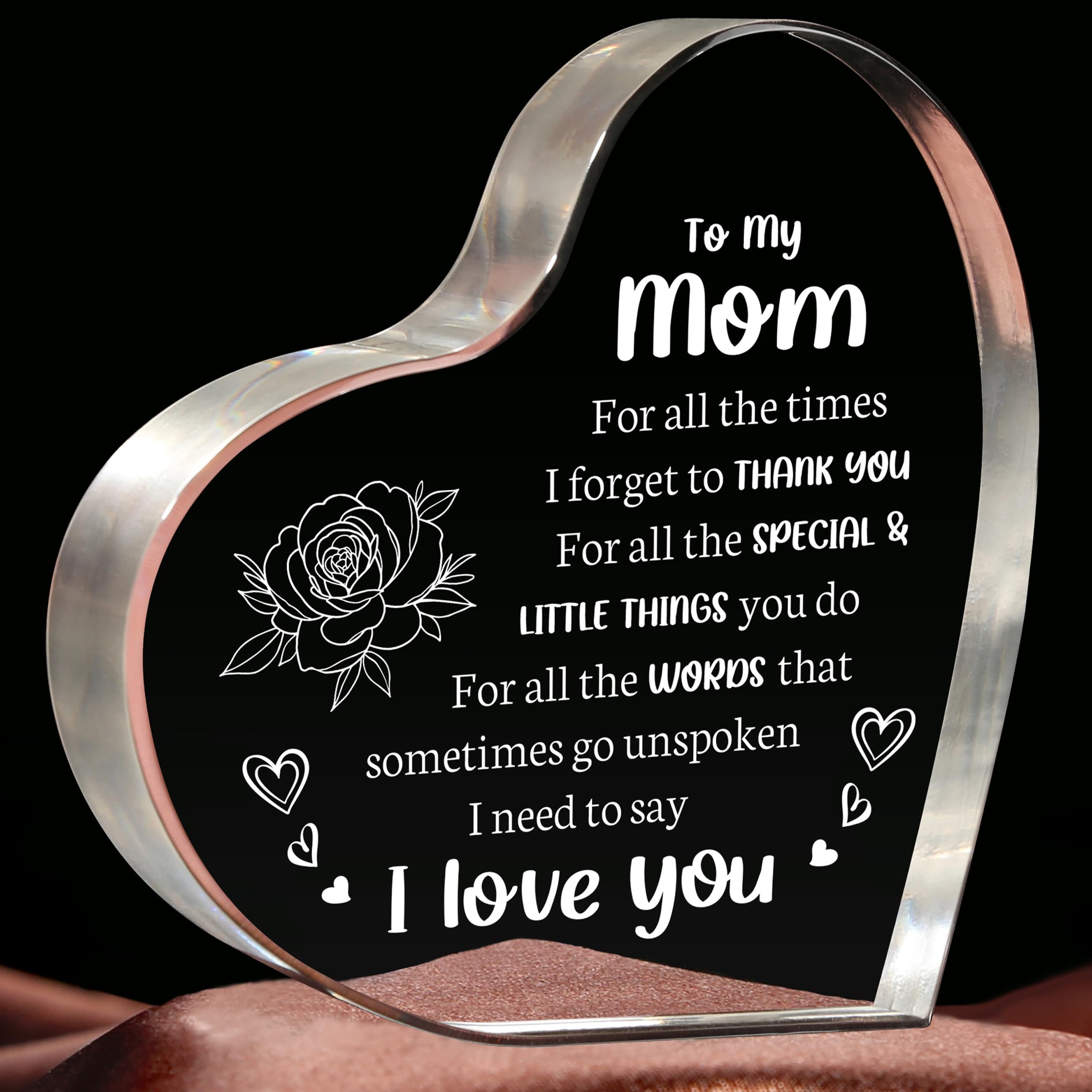 Milcier Gifts for Mom, Mom Birthday Gifts - Acrylic Keepsake 3.9x3.9 Inch - I Love You Mom Gifts from Son Daughter - Best Mothers Day Valentines Day Christmas Gifts for Mom